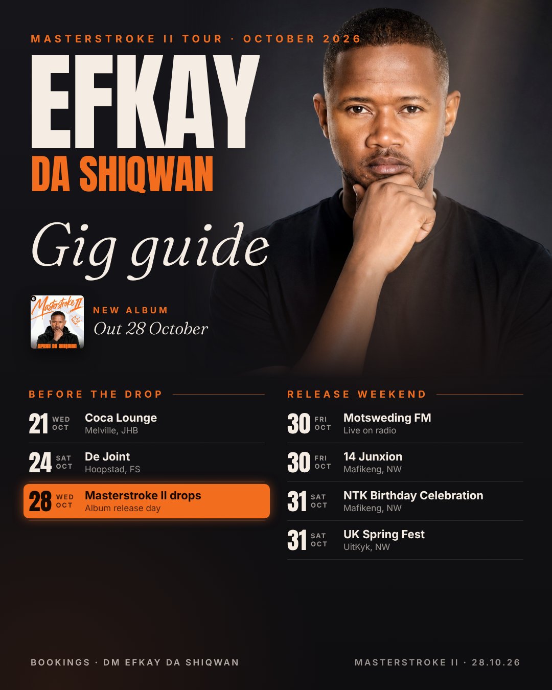 Gig guide for Efkay Da Shiqwan's October 2026 tour