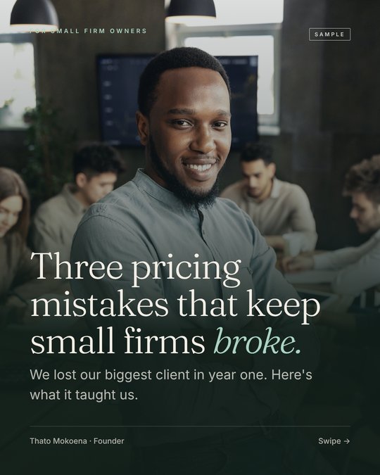 Carousel slide 1: Three pricing mistakes that keep small firms broke